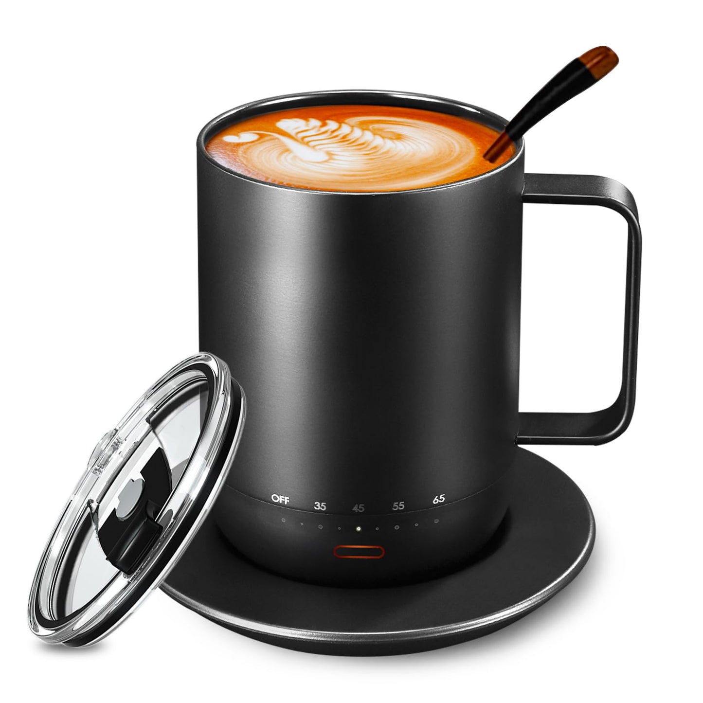 VSITOO S3 Pro+ Temperature Control Self Heating Smart Mug 16 oz, Improved Design,Smart LED Light/APP Control/Auto Sleep/5 Level Temperature Setting（Black）
