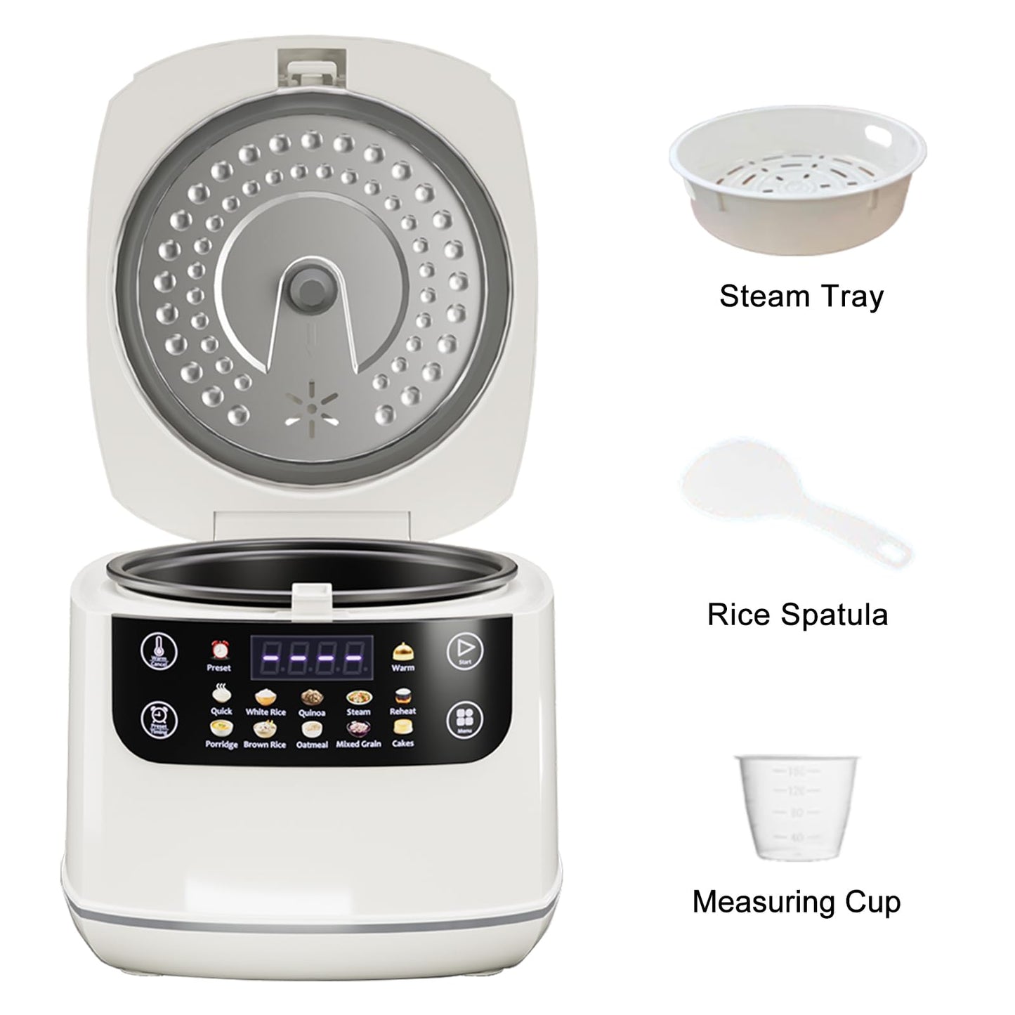 Portable Digital Rice Cooker, 6-Cup (Uncooked)/12-Cup (Cooked) Small Rice Maker with Steaming Basket, Mini Rice Cooker with 2L Removable Nonstick Inner Pot, 10 Menu Options, Auto Keep Warm, 24 Hour Delay Timer, White