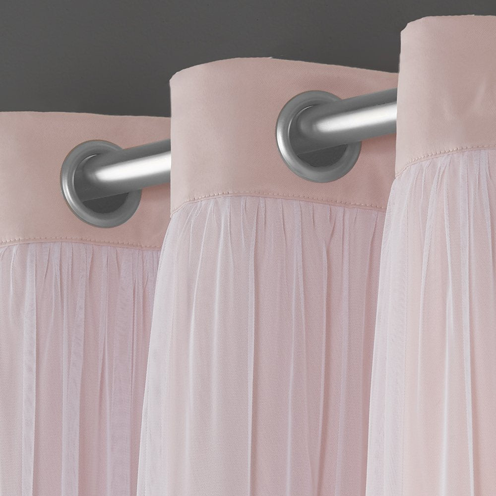 TOWN & COUNTRY LUXE Talia Double Layer Indoor Curtains, Sheer and Room Darkening Blackout, Grommet Top, Energy Efficient, 2-Pack Set, 52"W x 84"L (Pack of 2), Rose Blush 2 Count