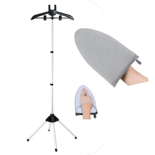 Clothes Steamer Stand Hanger with Steamer Ironing Glove for Steaming Clothes, Handheld Garment Steamer Rack with Grey Mini Handhelded Ironing Pad Board