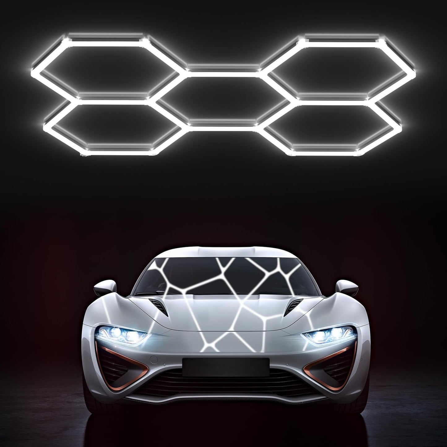 HYPERLITE Gen 2 Hexagon LED Lights: 168W 16800LM 5 Grids DIY Hexagon Led Lights, 6500K Ultra Bright, Easy Install, Durable Design for Garage, Shop, Basement, Barber, Homegym