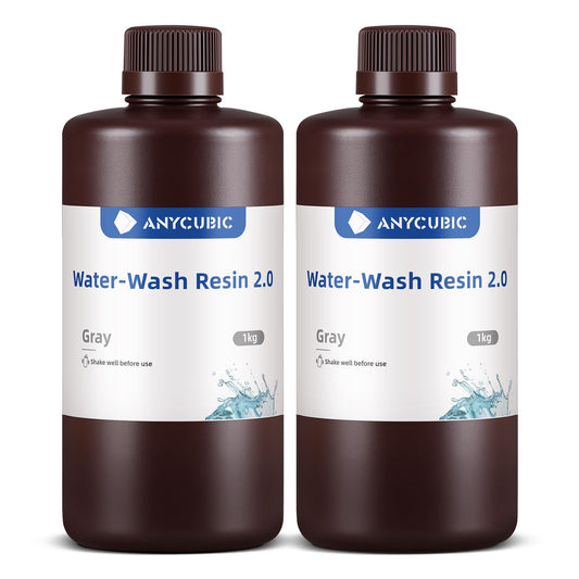 ANYCUBIC Water Washable 3D Printer Resin 2.0, 405nm High Precision 3D Resin, Low Shrinkage Photopolymer Resin for 4K/8K/12K Capable LCD DLP Resin 3D Printer (Grey + Grey, 2000g)