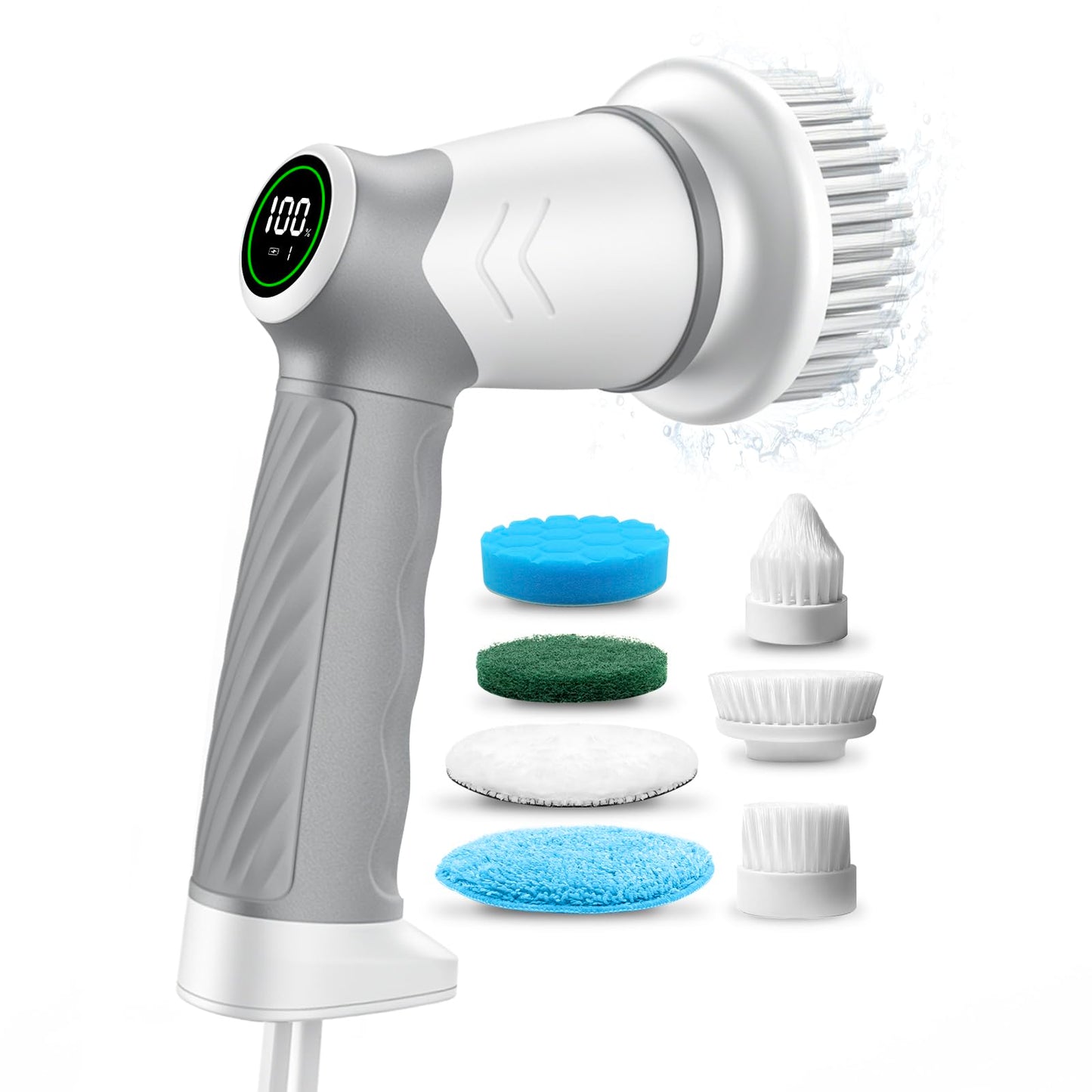 DAESUNG Electric Spin Scrubber, Cordless Power Scrubber & Electric Cleaning Brush with 7 Replaceable Heads, Dual Speed IPX7 Waterproof Handheld Scrubber for Bathroom, Shower & Tile Cleaning