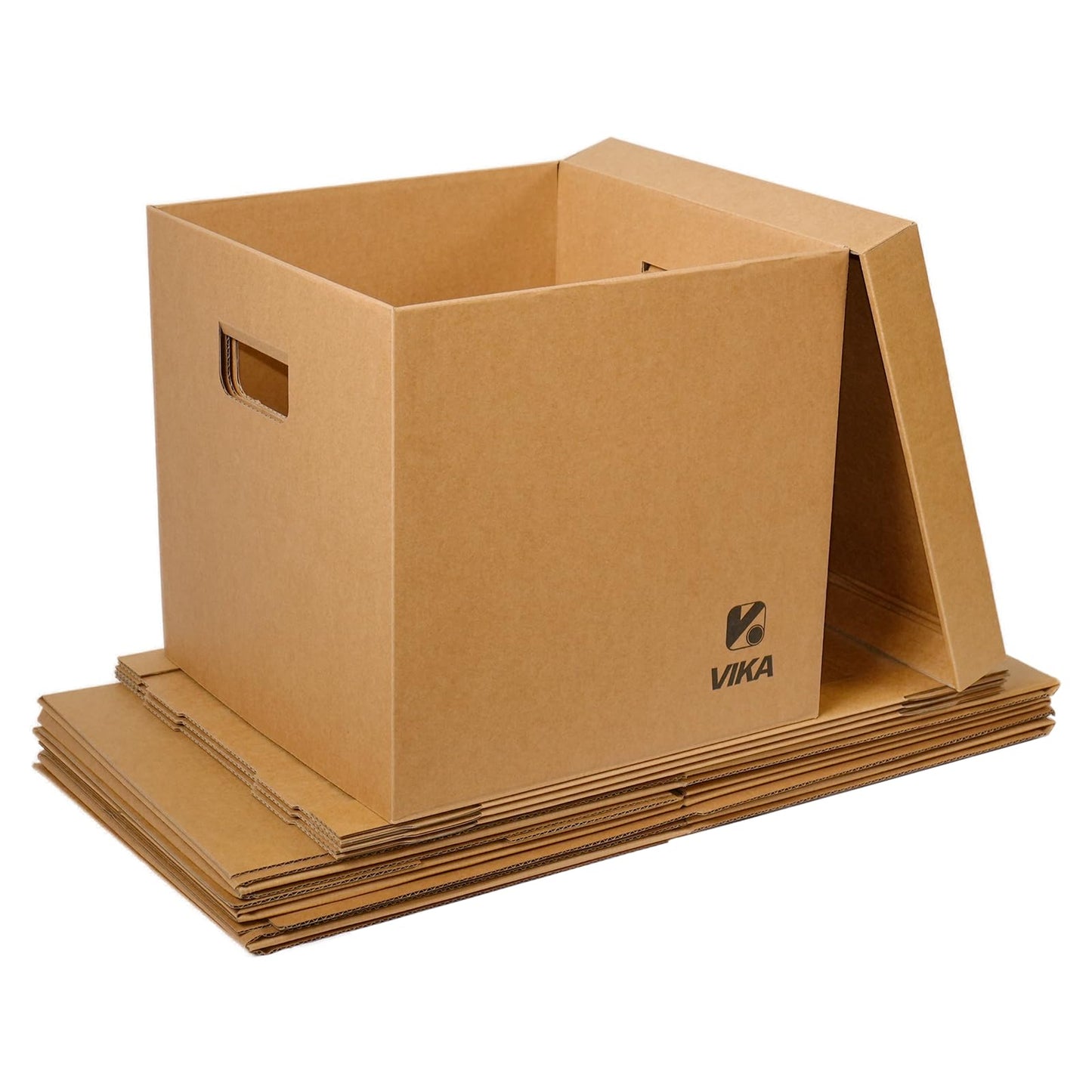 VIKA Vinyl Record Storage Box & Moving Box – Sturdy Cardboard with Removable Lids and Handles, Holds 60 Records/Laser Discs Each - Set of 4 Boxes (Kraft)