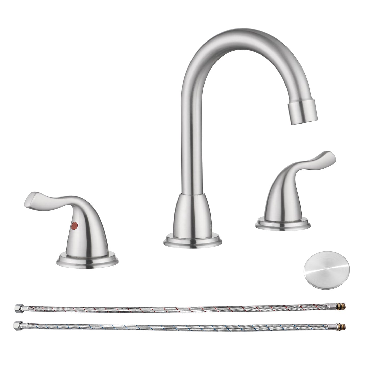 RKF Bathroom Faucets for Sink 3 Hole Brushed Nickel 8 inch Widespread Bath Sink Faucet with Drain Double Lever Handle Vanity Basin Mixer Tap with Hose&Deck RKF03011