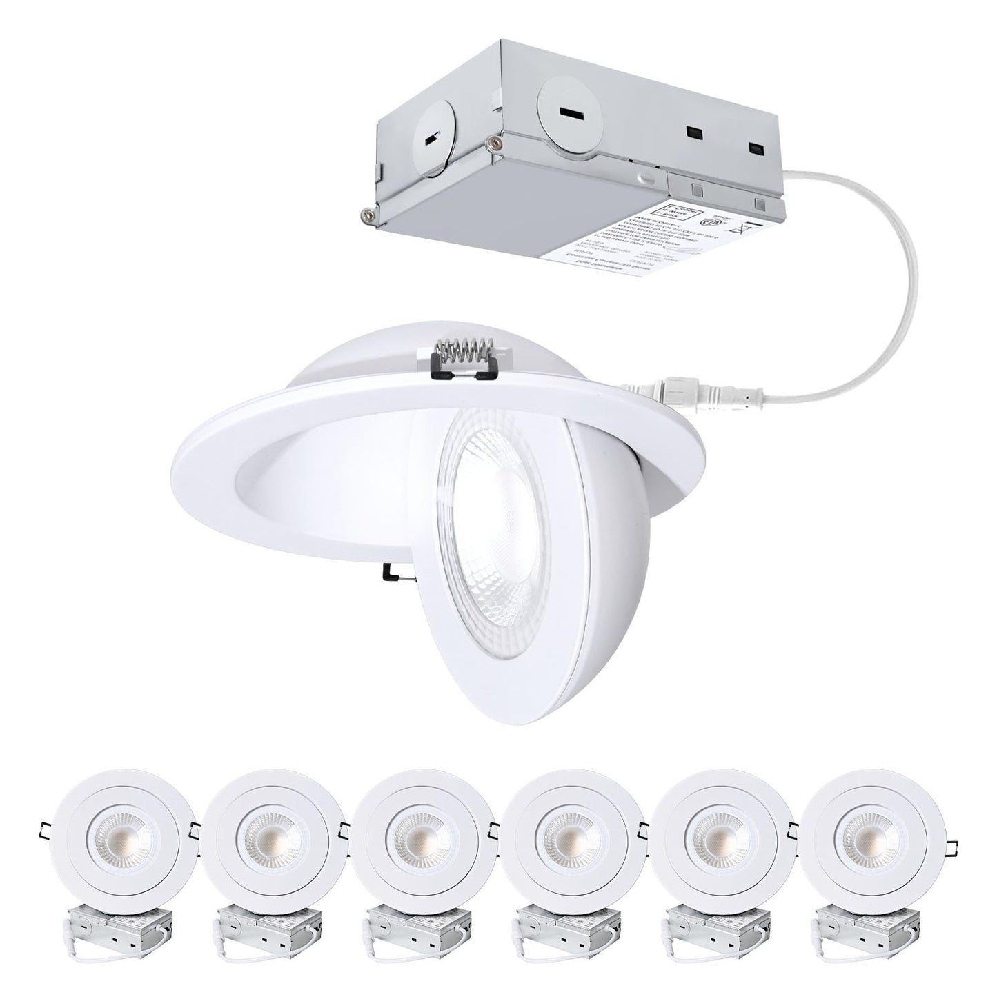 POPANU 6-Inch Gimbal Recessed Light - 12W 90° Tilt & 360° Rotation, 5CCT (2700K-5000K), IC Rated LED Eyeball Recessed Lighting, for Sloped Ceilings, Soffit Light, Hallyway，Kitchens, White 6 Pack