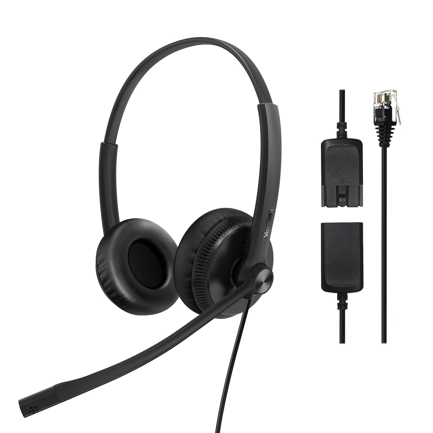 Yealink Phone Headsets for Office Phones YHS34 QD to RJ9 Wired Headset Compatible with Poly Snom Phones Desk Landline Headset with Microphone -Dual/129g/2.1m Cable