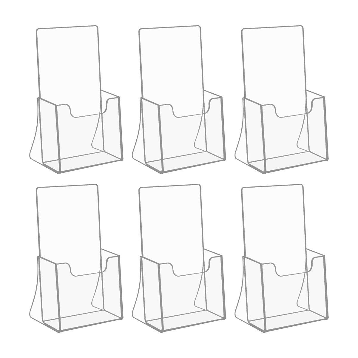 NIUBEE Acrylic Brochure Holder for 4’’ Trifold Pages, 50% Thicker Countertop Acrylic Literature Holder Plastic Flyer Display Stand for Magazine, Pamphlet, Booklets, Menu, Journals, 6 Pack