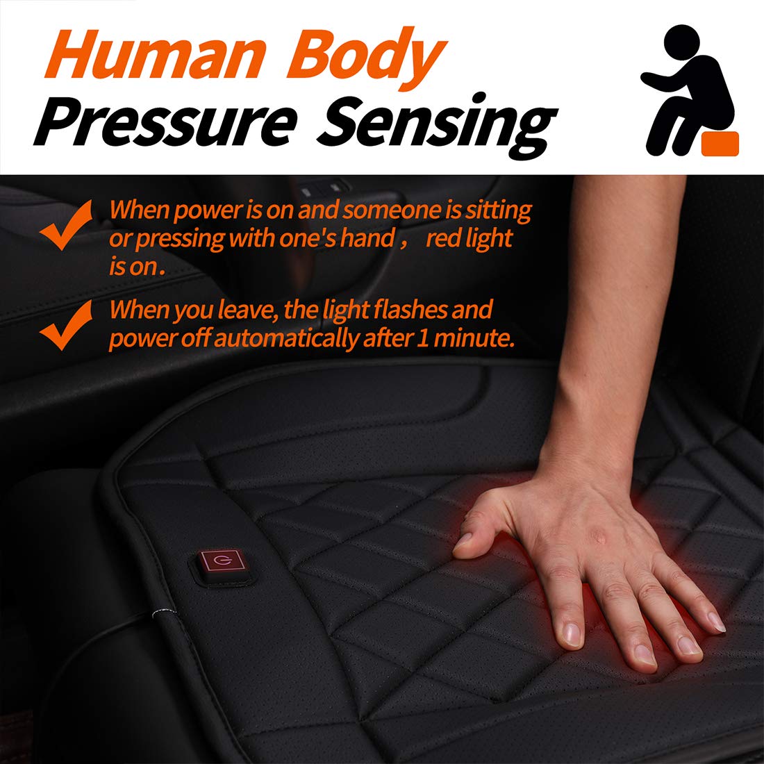 KINGLETING Heated Seat Cushion with Pressure-Sensitive,Heating Chair Pad for Home, Office and More