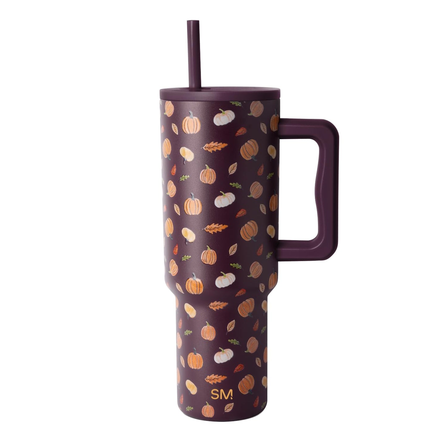 Simple Modern Halloween 40 oz Trek Tumbler with Handle and Straw Lid | Cup Holder Friendly Insulated Stainless Steel Travel Mug | Pumpkin & Leaves