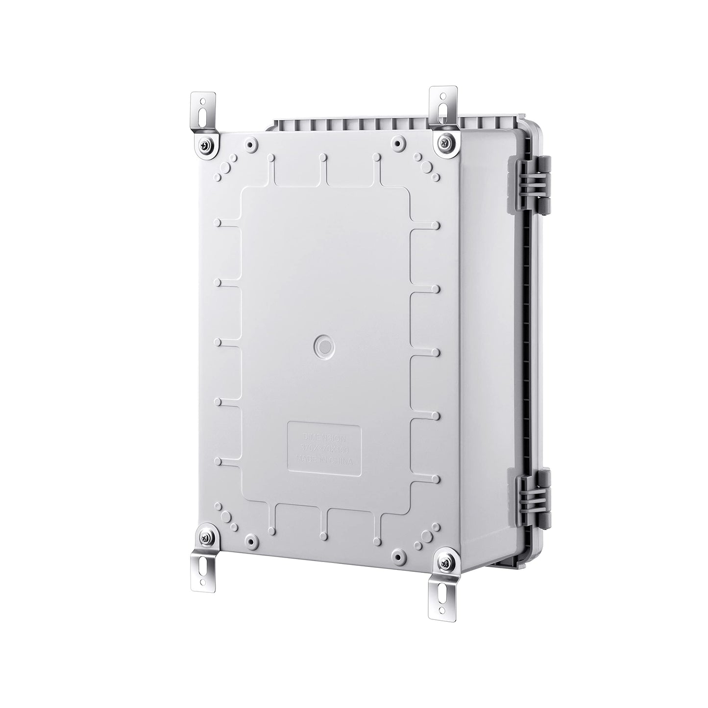 Gratury Junction Box, IP67 Waterproof Plastic Enclosure for Electrical Project, Hinged Grey Cover, Includes Mounting Plate and Wall Bracket 370×270×150mm (14.6"×10.6"×5.9")