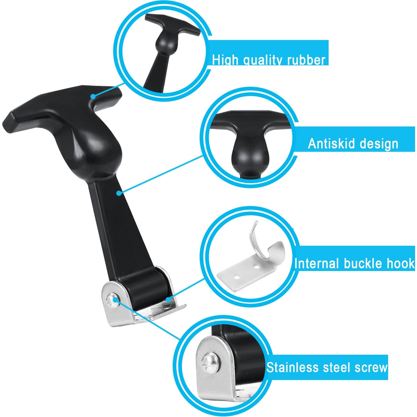 Mudder 20 Pieces Elastic Stainless Steel Rubber Hood Catch Flexible T-Handle Hasp Rubber Flexible Draw Latches with Brackets for Vehicle Engine, Hood