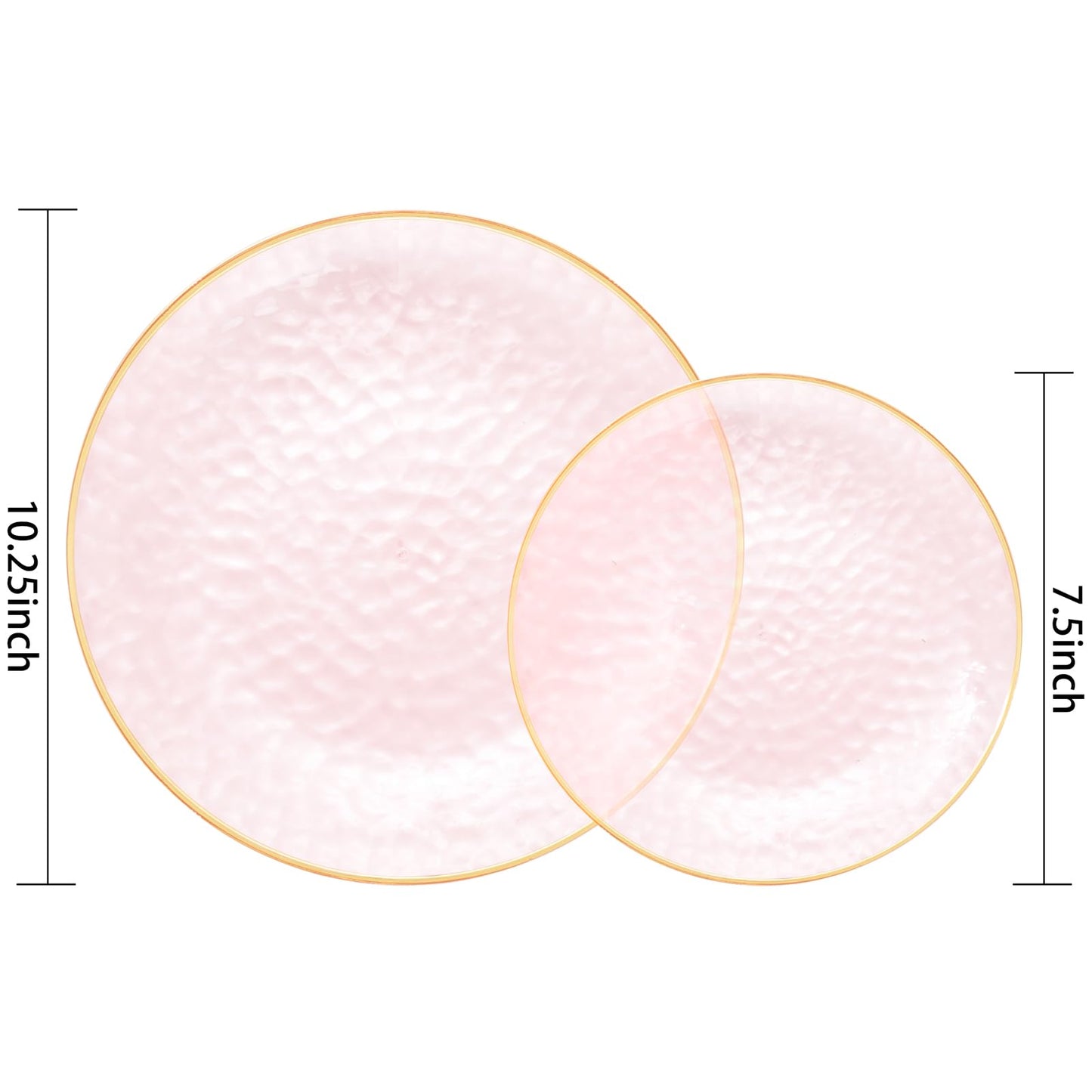 Rubtlamp 100Pcs Clear Pink Gold Plastic Plates, Pink Disposable Plates With Gold Rim, Hammered Plastic Plates Include 50 Clear Dessert Platos, 50 Dinner Platos for Party