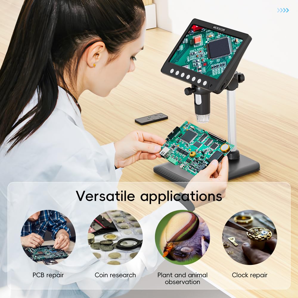 7" Digital Microscope for Adults, SKYEAR Coin Microscope 1200X Magnification with 8 Ajustable LED Fill Lights and 32GB Card, USB Microscope for Windows/MacOS, Coin Collection Supplies