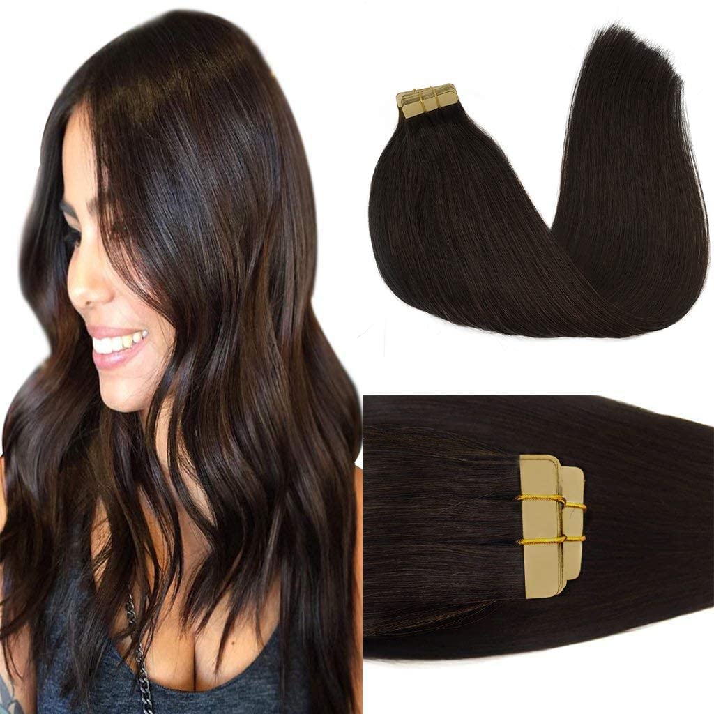 GOO GOO 20inch Dark Brown Remy Human Hair Extensions Silky Straight Tape in Natural Hair Extensions 50g 20pcs