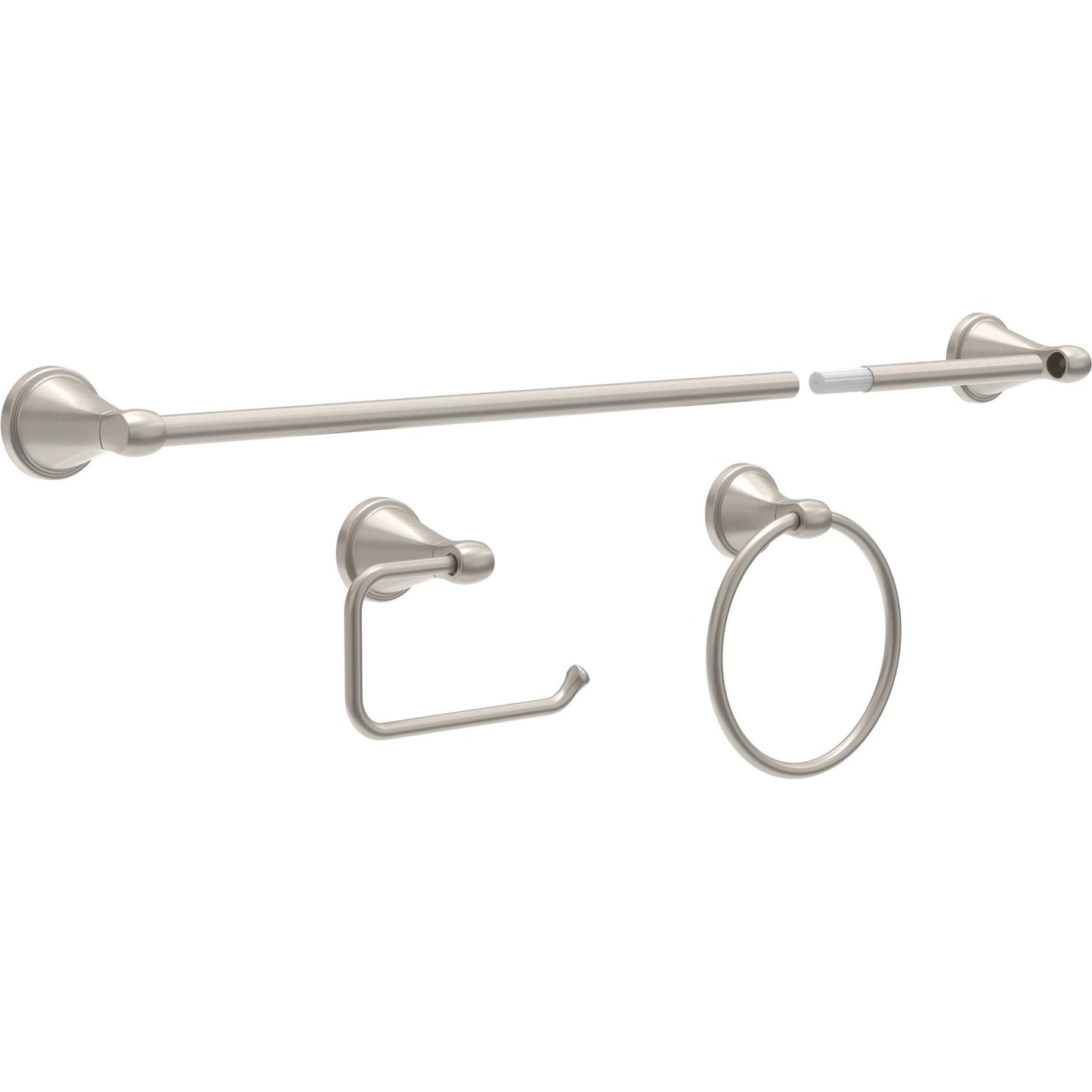 Delta Faucet Becker 3-Piece Bathroom Set, SpotShield Brushed Nickel, 18"/24" Towel Rack, Toilet Paper Holder, Ring BCK63-DN