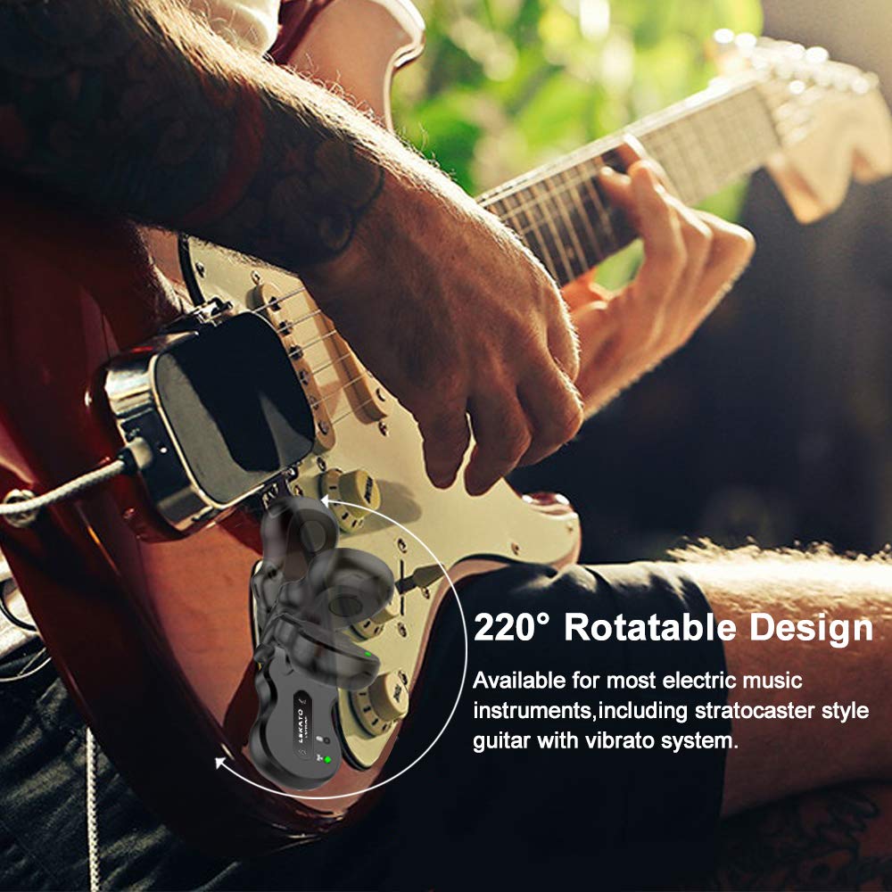 LEKATO Wireless Guitar System 5.8 Wireless Guitar Transmitter Receiver Rechargeable Audio Wireless Transmitter Receiver 4 Channels Transmission Range for Electric Guitar Bass (Black)