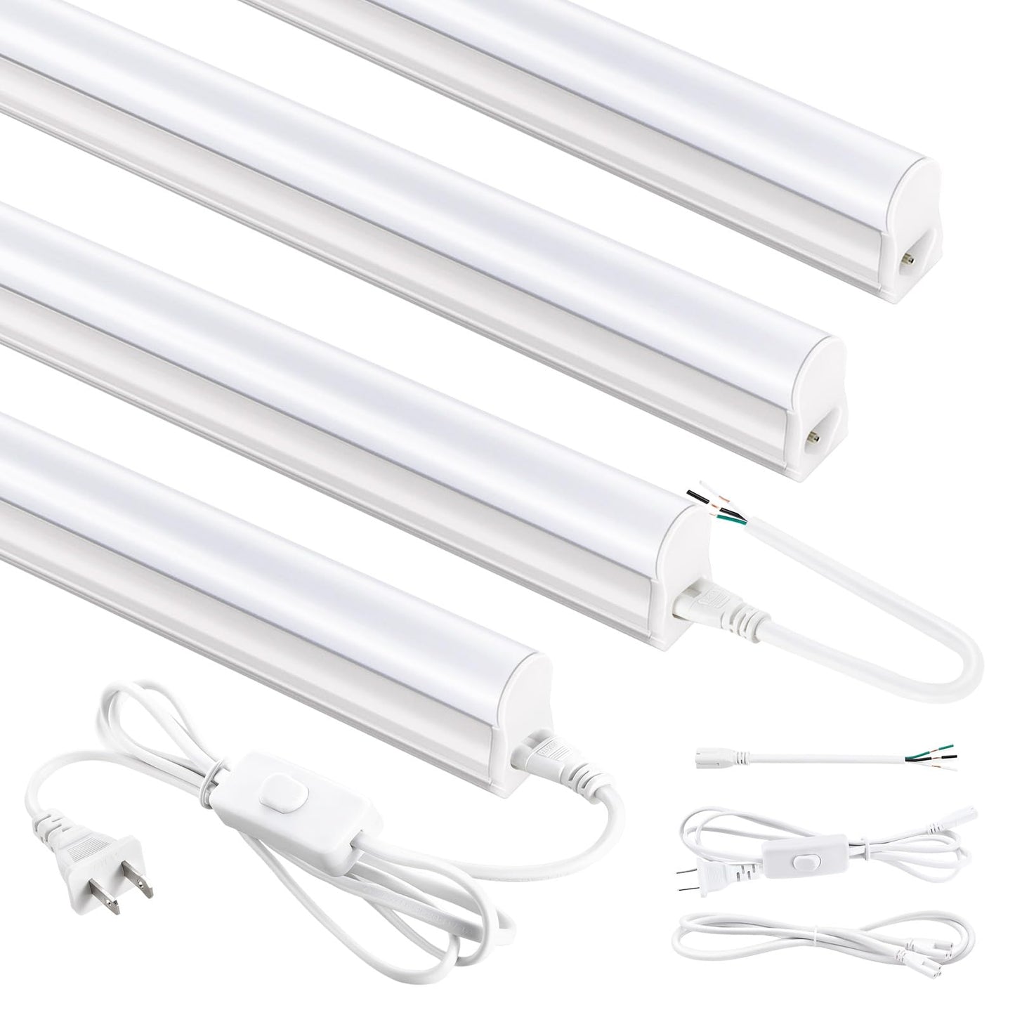 YULINKCO 4FT LED Shop Lights, 2300LM 6500K Bright White LED Integrated Fixture, 20W Linkable Garage Light, Ceiling and Cabinet Light with ON/Off Switch, Workshop, Basement, FCC Certified, 4 Pack