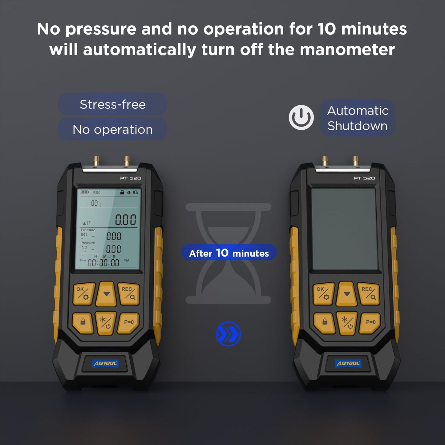 AUTOOL Manometer Gas Pressure Tester,Digital Manometer HVAC,10 Units Differential Dual Port Pressure Gauge -100 to 200Kpa,Data Zeroing with Backlight LCD Display