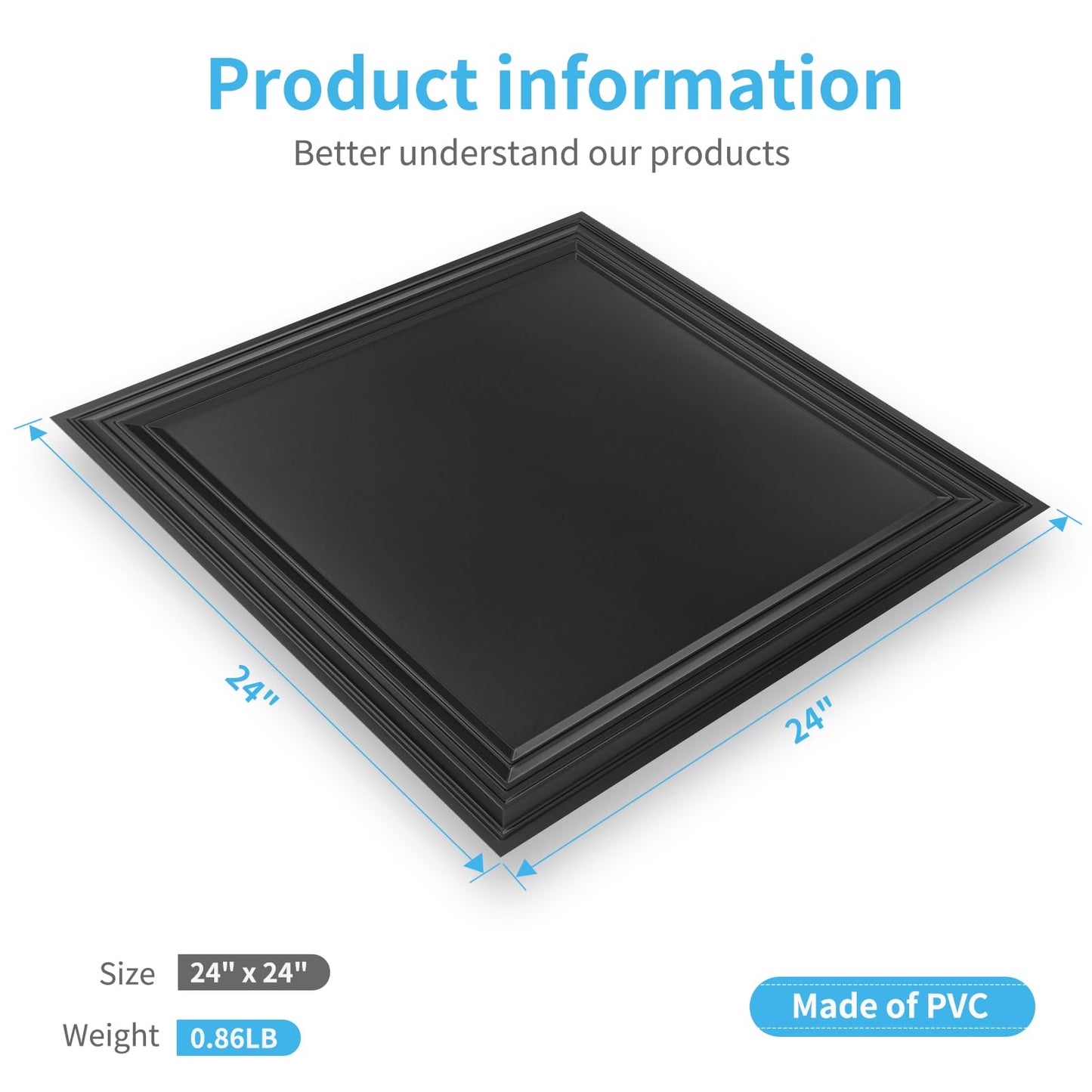 Art3d 24-Pack Drop Relief Ceiling Tiles for Home, Office & Commercial Space, 24 x 24in PVC Waterproof 3D Wall Panels Cover 96 Sq. Ft, Black