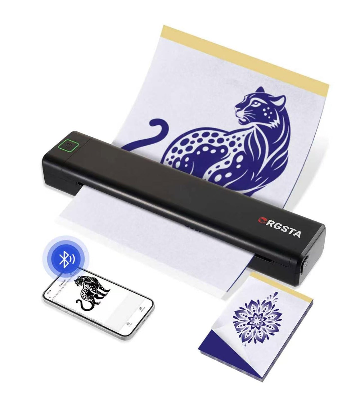 ORGSTA Tattoo Stencil Printer, Wireless Thermal Tattoo Printer with 10pcs Transfer Paper, Compatible with Phone/Tablet/PC, Tattoo Supplies for Tattoo Artists & Beginner - S008