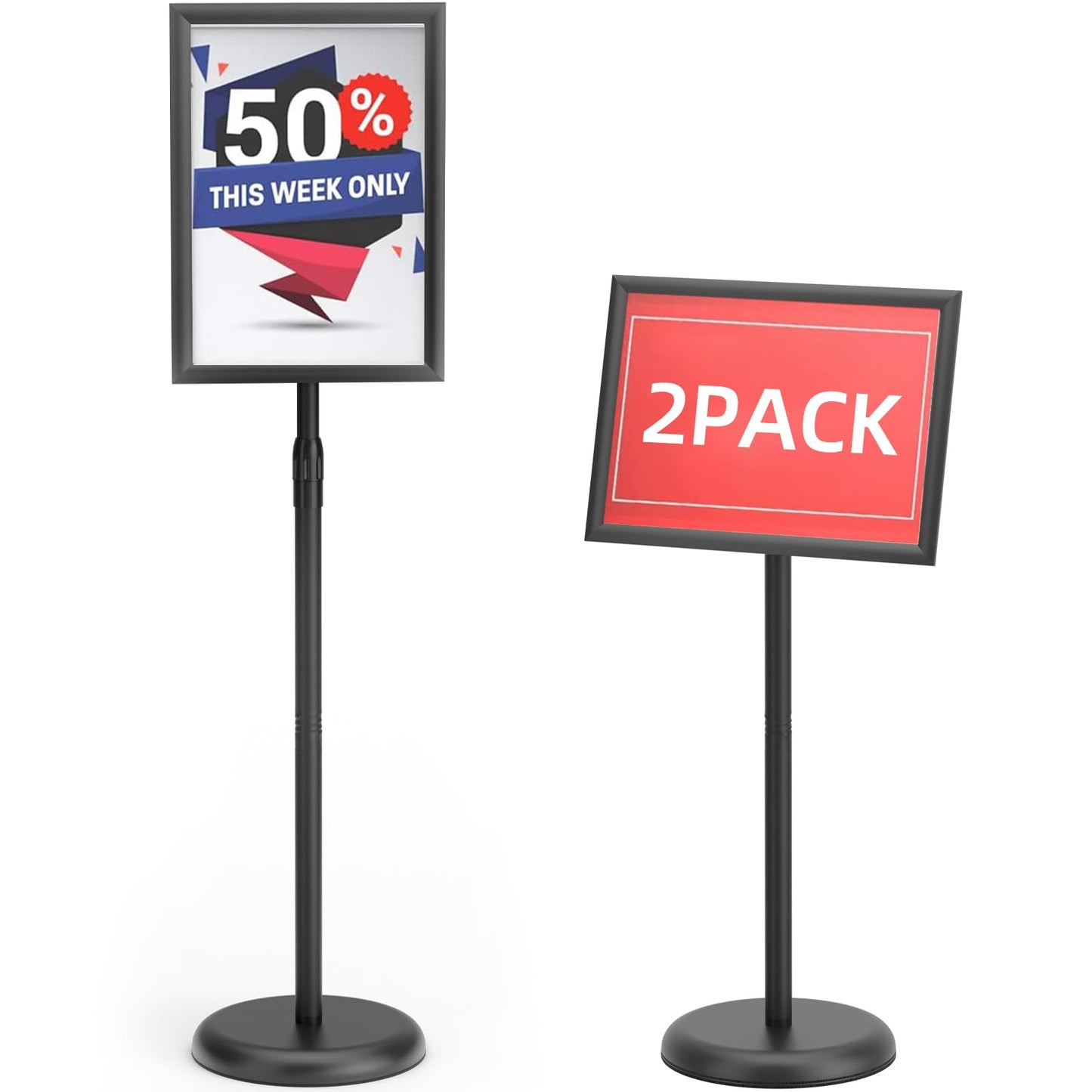 GUOHONG 2 Pack Heavy Duty Sign Stand Adjustable 8.5 x 11 Inch Sign Holder Aluminum Snap Open Frame Floor Poster Stand Vertical Horizontal