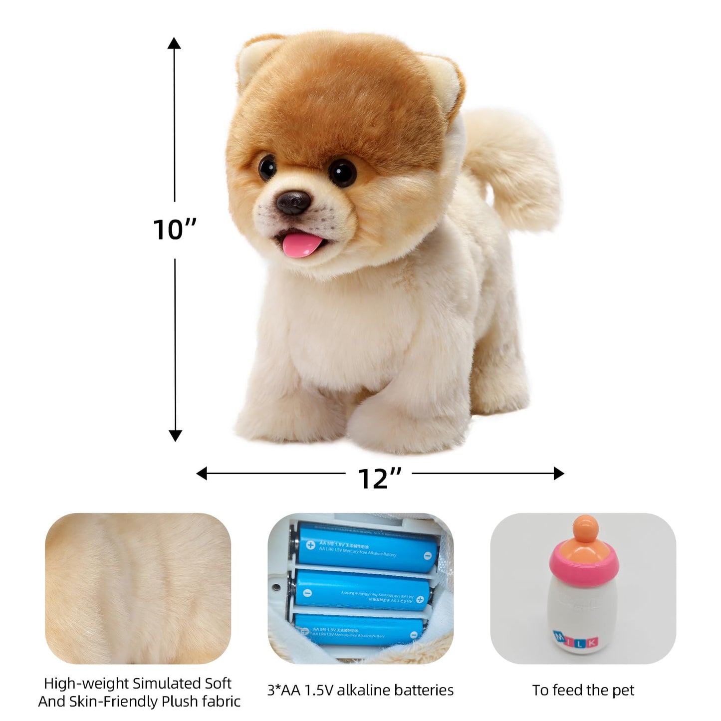 CU-MATE Plush Interactive Pomeranian Dog-Realistic Puppy Electronic Toy Dog with Walking/Barking/Wagging Tail/Talking- Robotic Pet Toy Present for Toddler Girls Boys