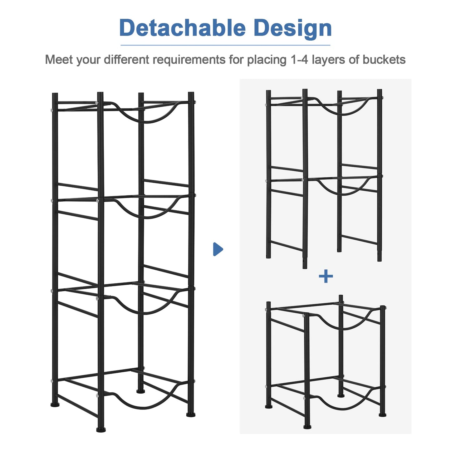 smusei 5 Gallon Water Bottle Jug Holder 4 Tier Heavy Duty Cooler Jug Storage Rack Detachable Bottle Organizer Shelf for Home, Kitchen, Office, Breakroom Space Save, Black