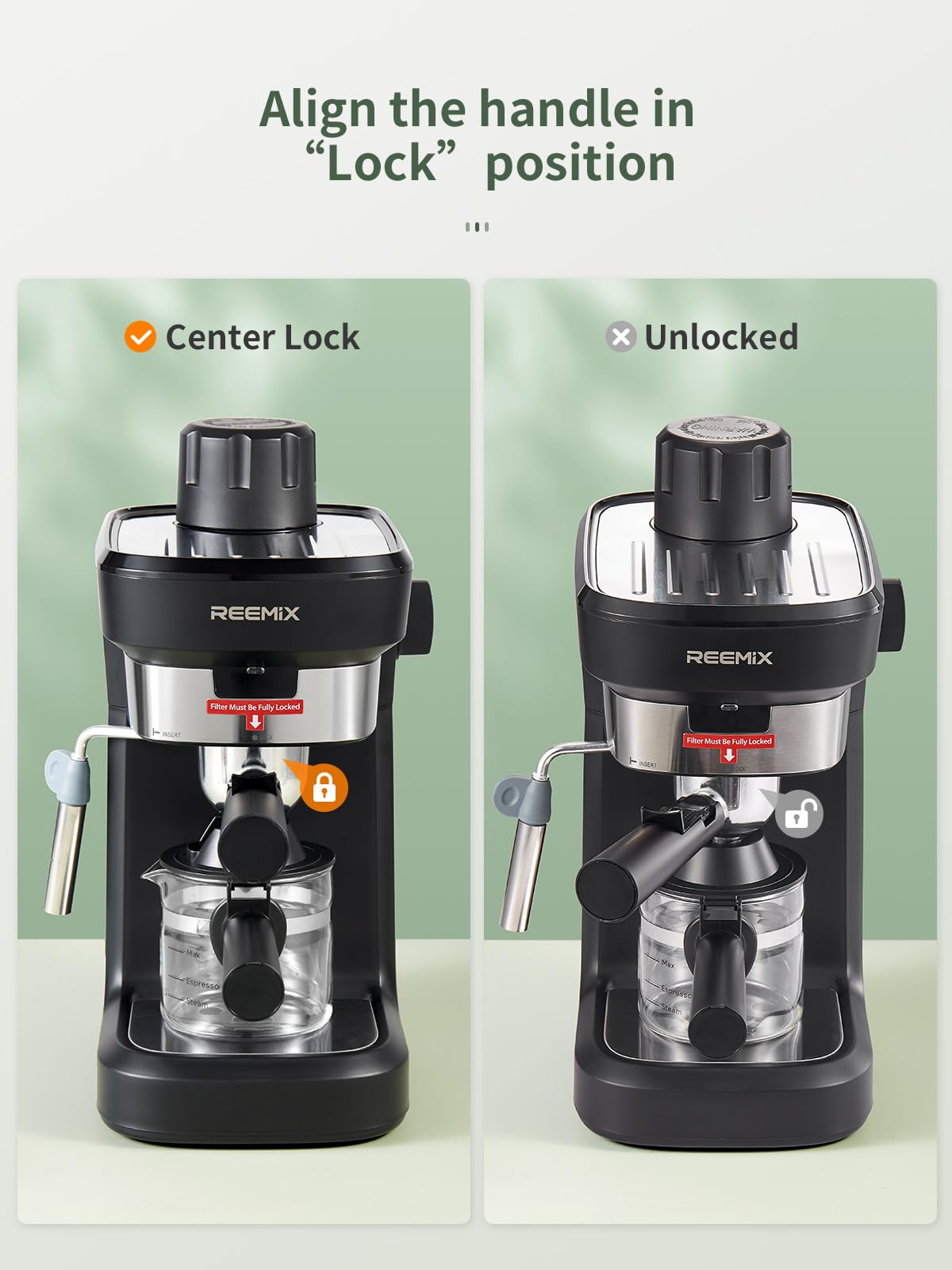 Reemix Espresso Machine 6 Bar, Rich Crema Coffee Maker, Auto Pressure Relief, Compact Home Coffee Brewer Machine, Black