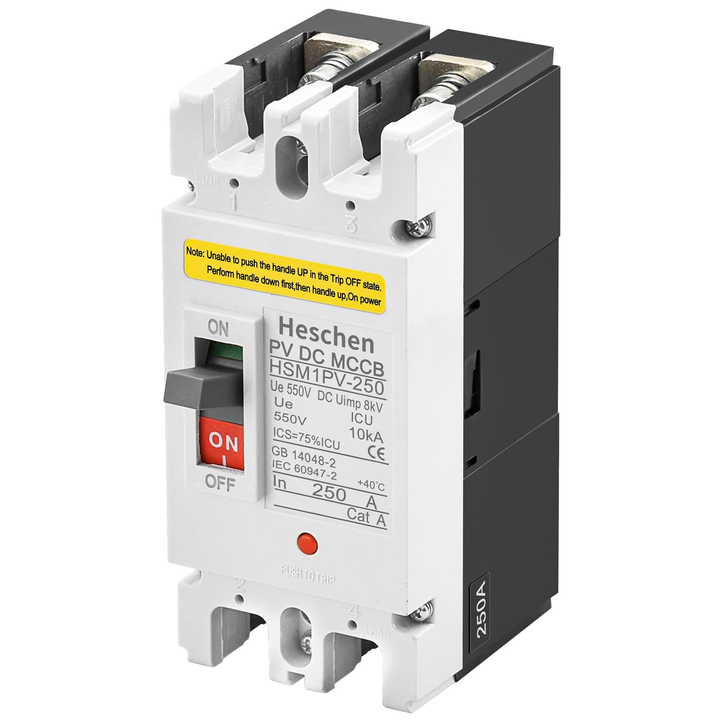 Heschen DC Molded Case Circuit Breaker MCCB, HSM1PV-250, 2 Poles, DC550V 250A, Photovoltaic Circuit Breaker, for Solar PV System Solar Panels Grid System