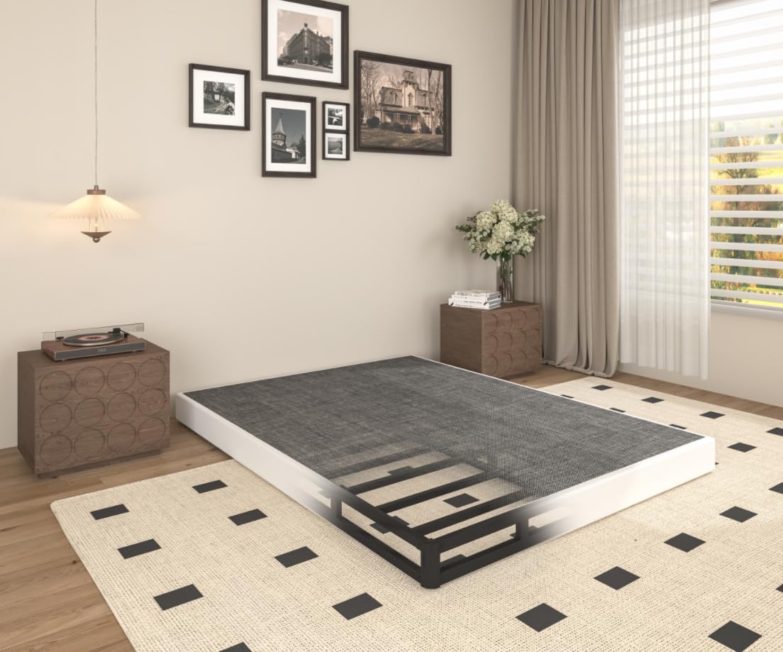 Tusonac 5 Inch Heavy Duty Metal King Box Spring Mattress Foundation, 3000lbs High Capacity Bed Base with Non-Slip Support, No Noise Structure, Easy Assembly, Durable Fabric Cover, Black (King)