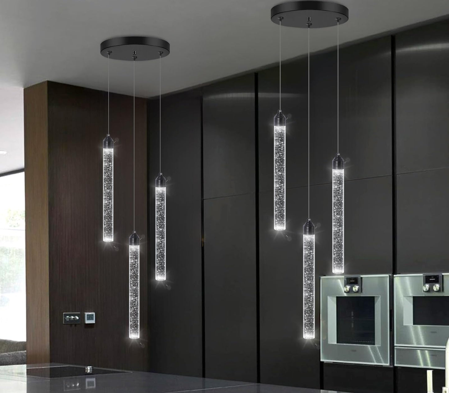 3 Light Black Pendant Lighting Mini Chandelier for Kitchen Island Modern Crystal LED Pendant Light Adjustable Dimmable Pendant Light Fixture for Dinning Room Bedroom Ceiling Hanging Lights 2700K 6000K