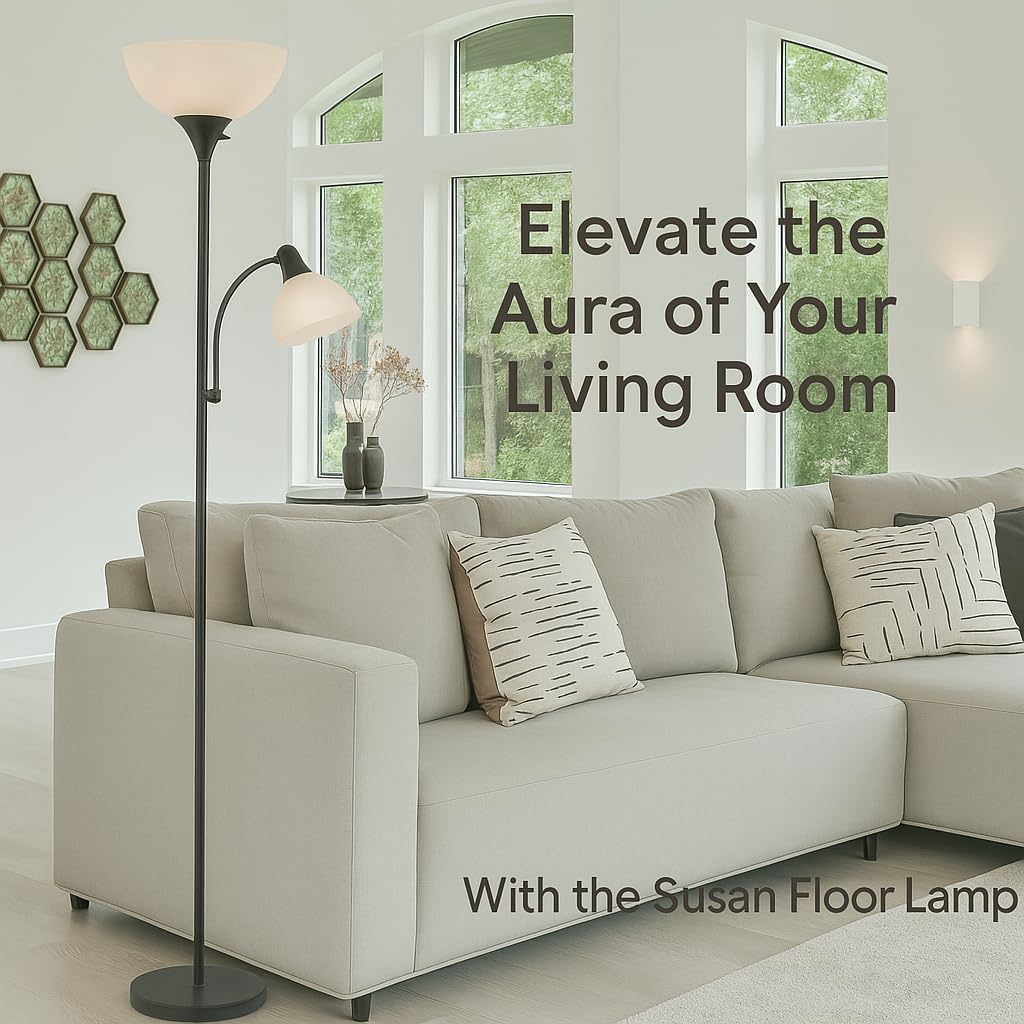 Adjustable Black Floor Lamp with Reading Light, Tall Lamp for Living Room, Bedroom, Office, Susan 72" Standing Lamps for Living Room, Corner Light, Stand Lamp, Floor Lamps for Living Room Modern