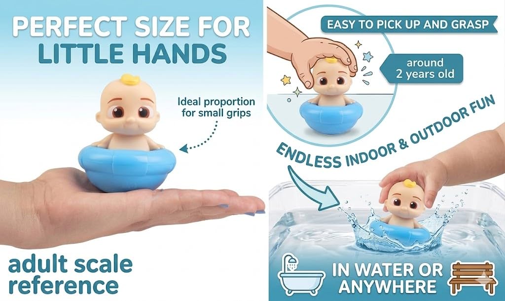 CoComelon Bobble Bath Water Figure Set Toy, 3 Pack- Includes Floating JJ, Cody & YoYo - Officially Licensed - Add to Bath Time Fun! Gift for Kids, Boys & Girls, Toddlers & Preschoolers - Set of 3