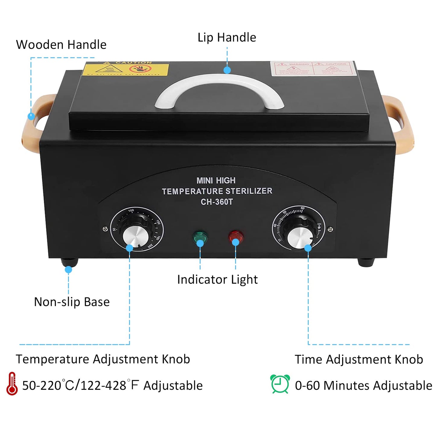 QUTUNI High Temperature Metal Tool Cleaning Box, 1.5L Dry Heat Box with Adjustable Temperature and Time for Nail Barber Tattoo Metal Equipment Cleaning (Black)