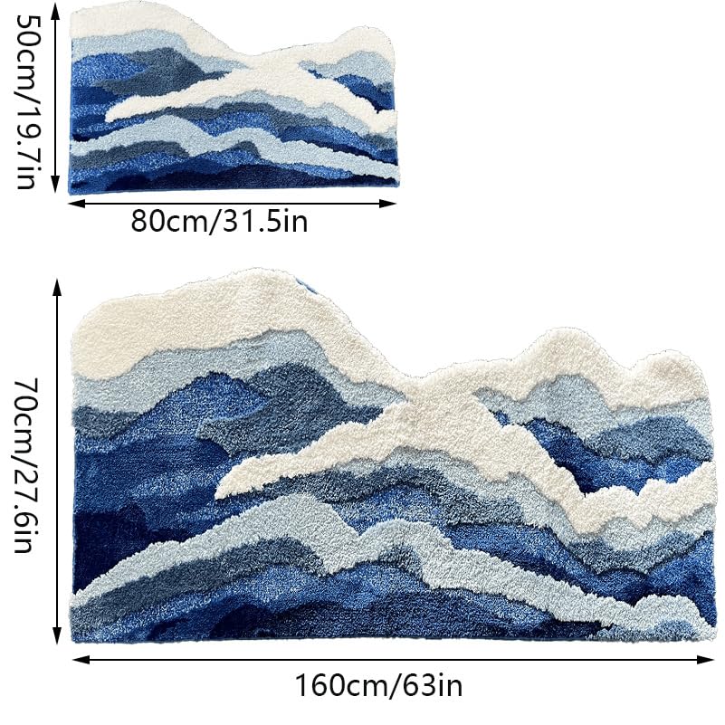 ZYLG Blue 3D Ocean Wave Bath Mat, Cute Funky Bathroom Rugs,for Coastal Beach Nautical Themed Decor, Non-Slip Washable Tufted Rug for Bedroom Kitchen Runner Rug (27.6 x 63 in)