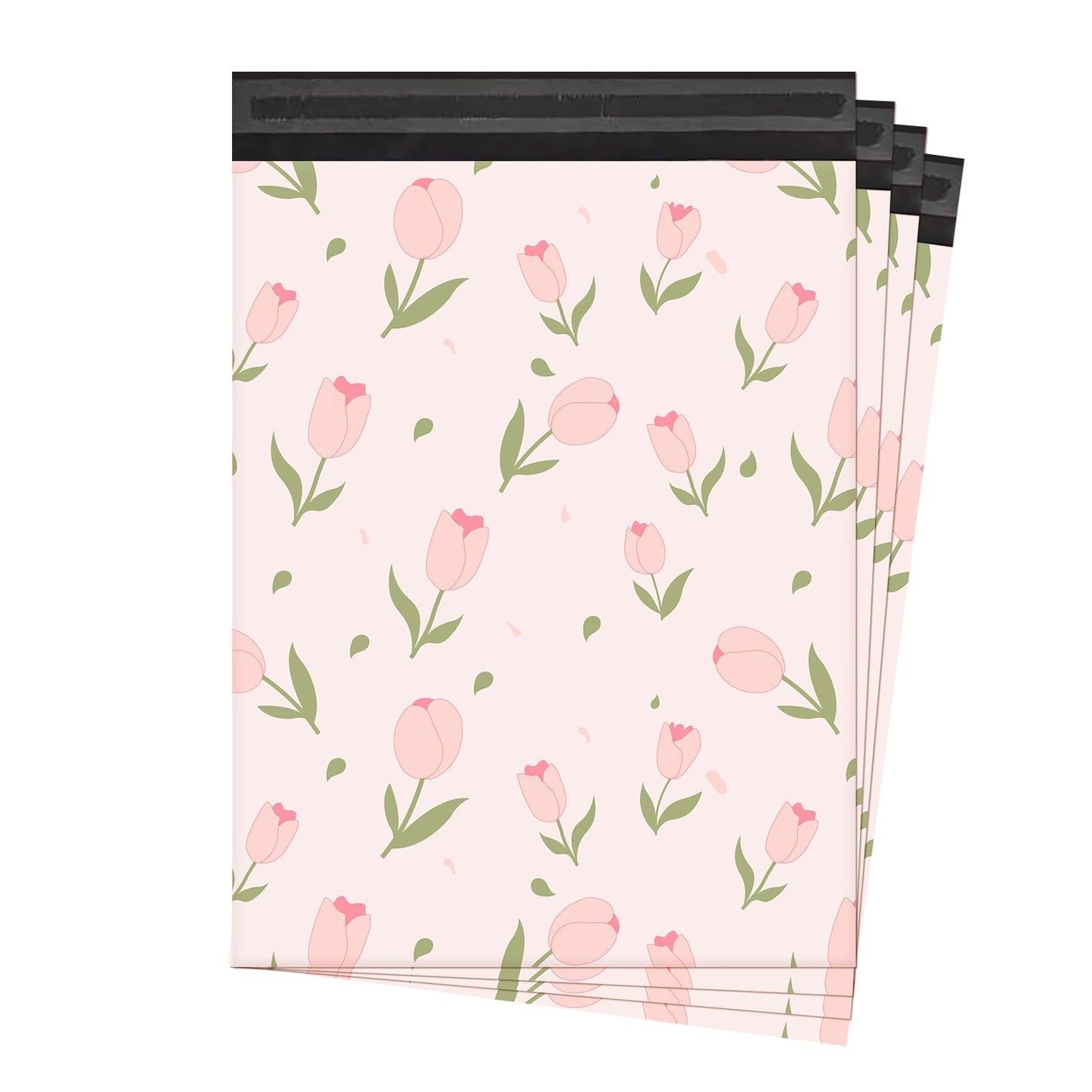 KKBESTPACK Cute Floral Poly Mailers 12x15.5, 100 Pack – Pink Tulip Designer Waterproof Self Seal Tear Resistant Shipping Bags for Small Business Packaging Supplies
