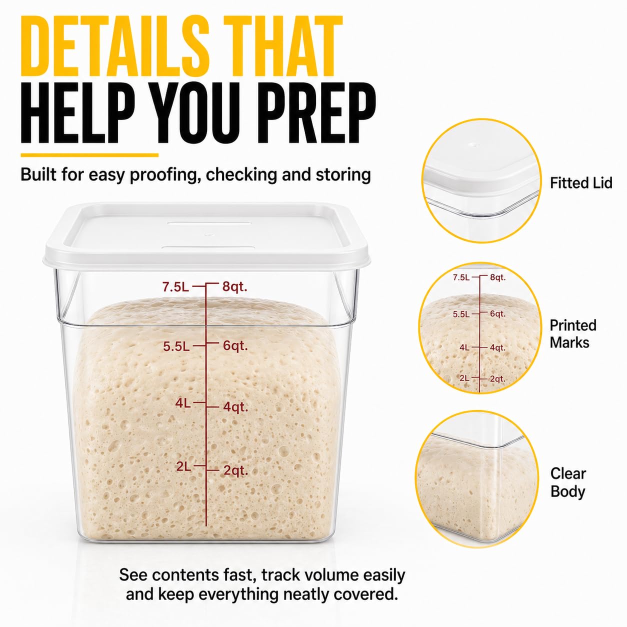 2 Pack 8Qt Clear Food Storage Containers with Lids – BPA-Free Stackable Kitchen Organizer for Pantry, Fruits, Vegetables, Meal Prep & Dough Proofing