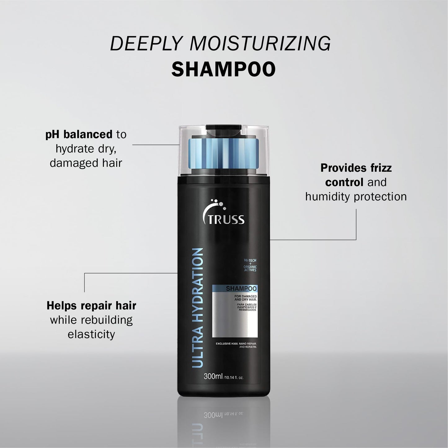 TRUSS Ultra Hydration Shampoo - Intense Moisturizing Shampoo for Color Treated Hair - Repair Damage + Add Shine with Our Hydrating Shampoo for Dry Hair - Anti Frizz Humidity Protection (300 ml)