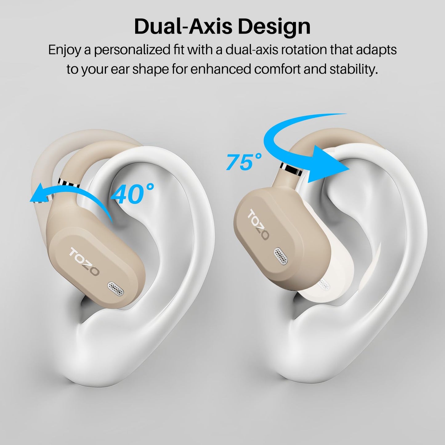 TOZO OpenWear Open Ear Earbuds, AI Translation Earbuds Real Time 145+ Languages, 60H Translator Ear Buds Audifonos Traductores Inglés Español, Bluetooth Headphones 5.4 with Smart Display for Office