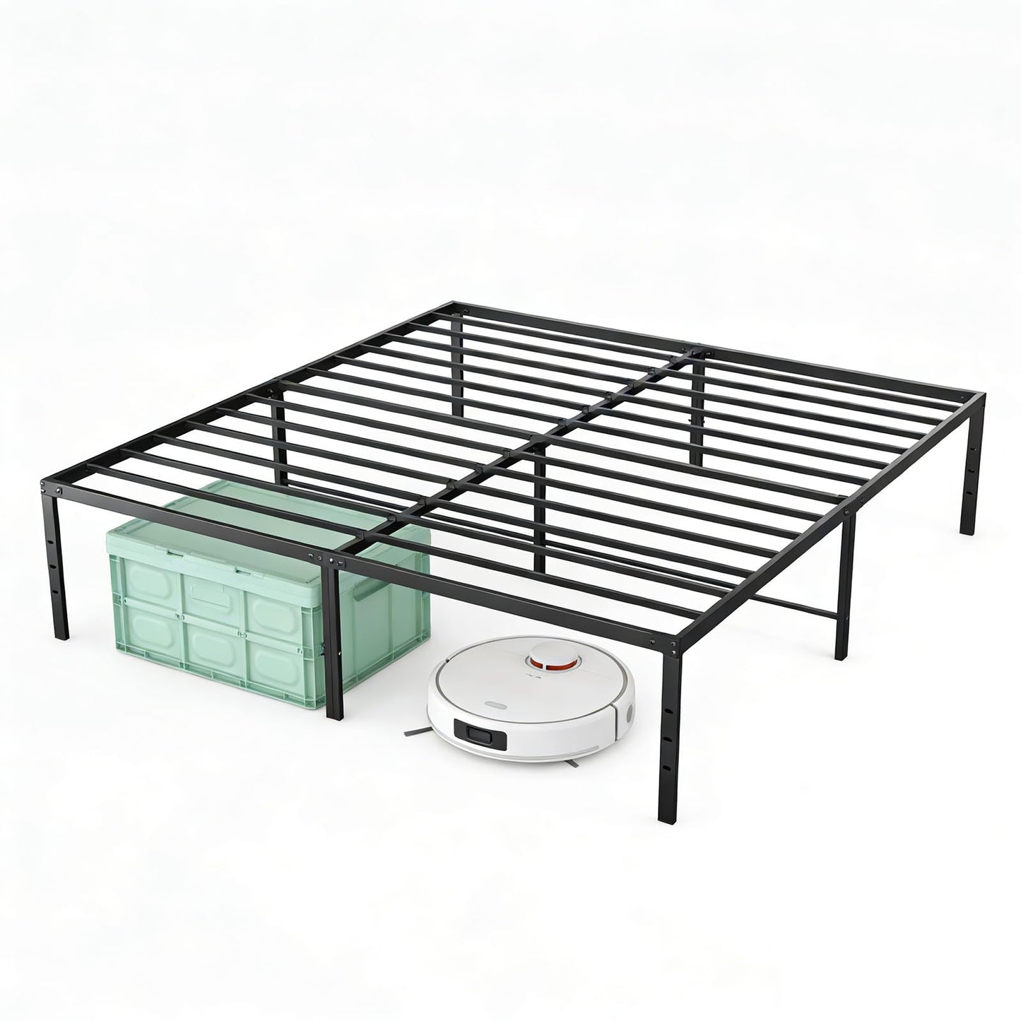 Sweetcrispy Full Size 18 Inch Platform Bed Frame, Heavy Duty Metal Foundation Frame, Noise-Free Sturdy Steel Slats, Underbed Storage, No Box Spring Needed, Quick Setup