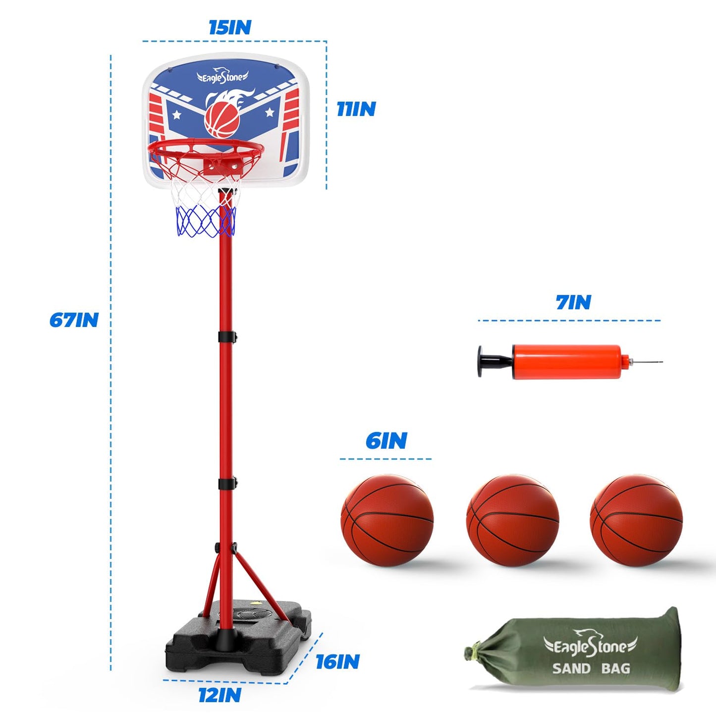 EagleStone Mini Basketball Hoop for Door & Wall, Foldable Rim with 3 Balls and Pump, Indoor Basketball Toy Game Set for Kids Adults, Bedroom Office Sports Gift (Red Blue)