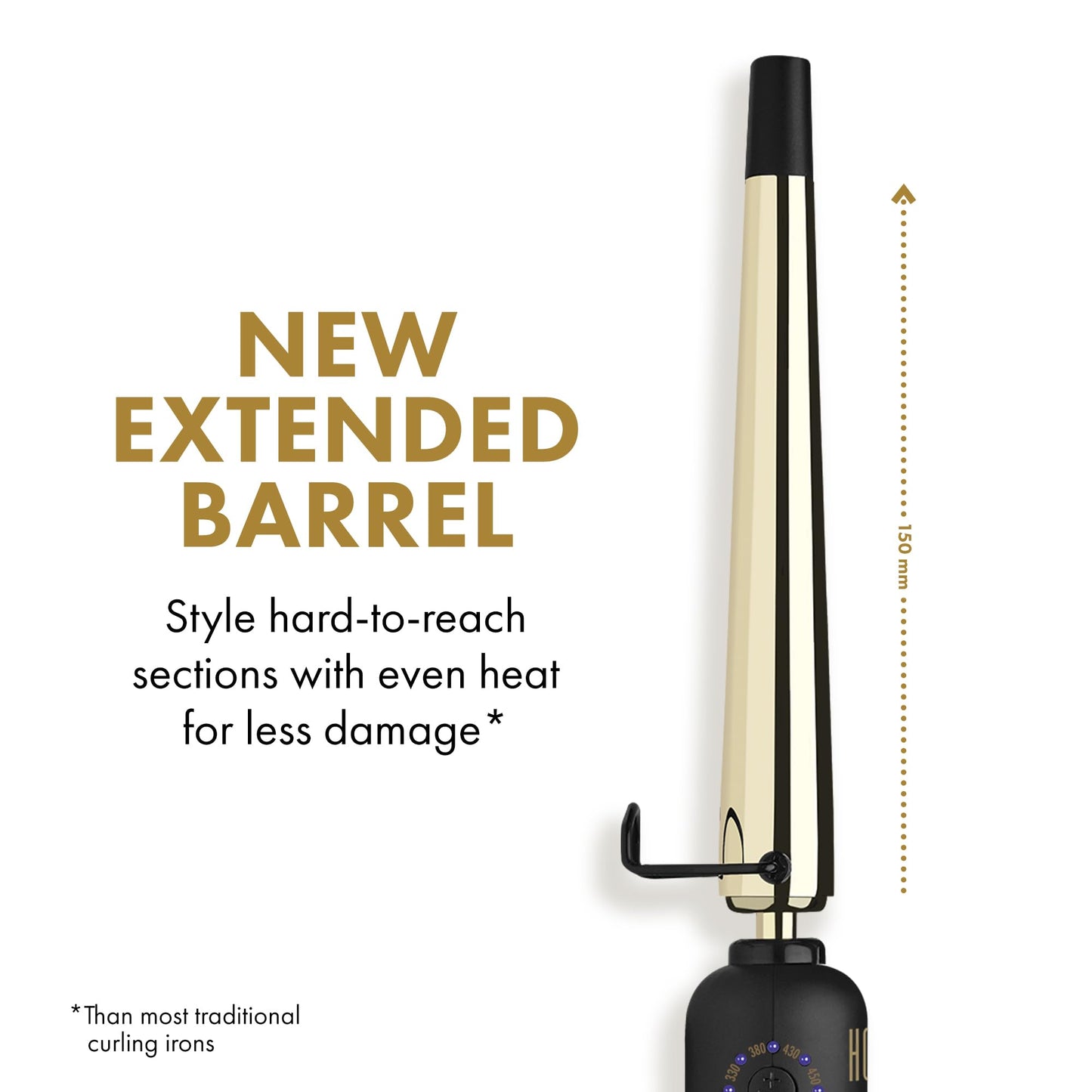 HOT TOOLS 24K Gold Extended Barrel Oval Tapered Curling Wand for Bouncy Curls | No Clamp for Quick and Easy Styling, Fan-Favorite 24K Gold Technology for Long-Lasting Results