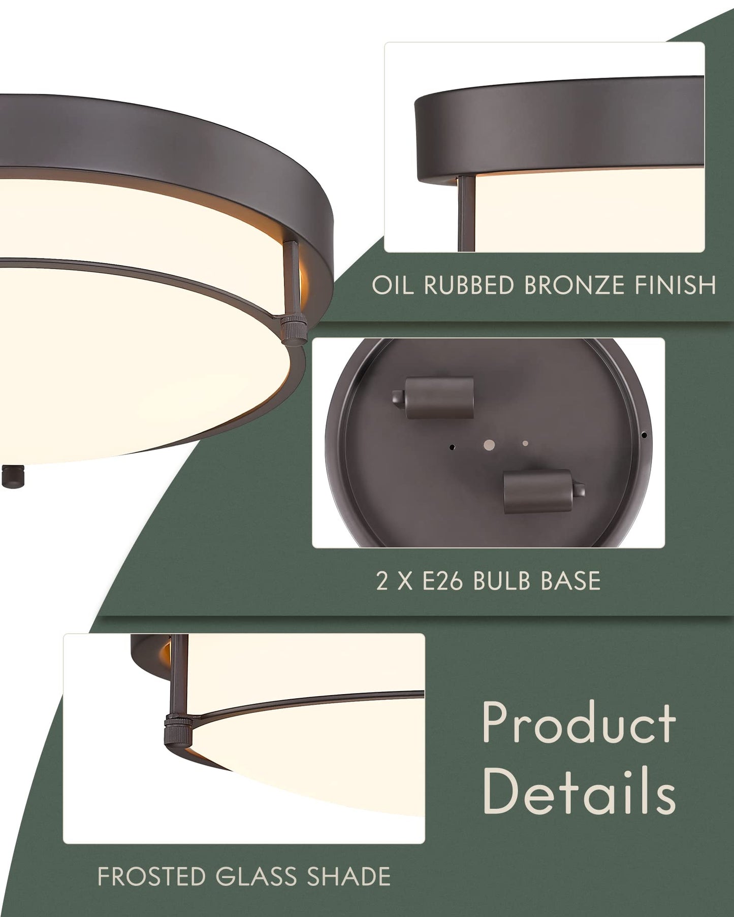 Cargifak 12 inch Flush Mount Ceiling Light, 2-Light Close to Ceiling Light Fixtures with Oil Rubbed Bronze Finish for Bathroom Bedroom Kitchen Hallway, 4822-ORB