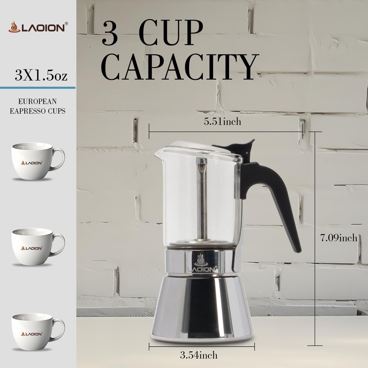 LAOION Stovetop Espresso Maker, 9Cup 360ml Moka Pot, Crystal Glass-top & Stainless Steel Coffee Maker Mocha Pot, Greca De Cafe, Cuban and Italian Coffee Maker for Cafetera Cubana