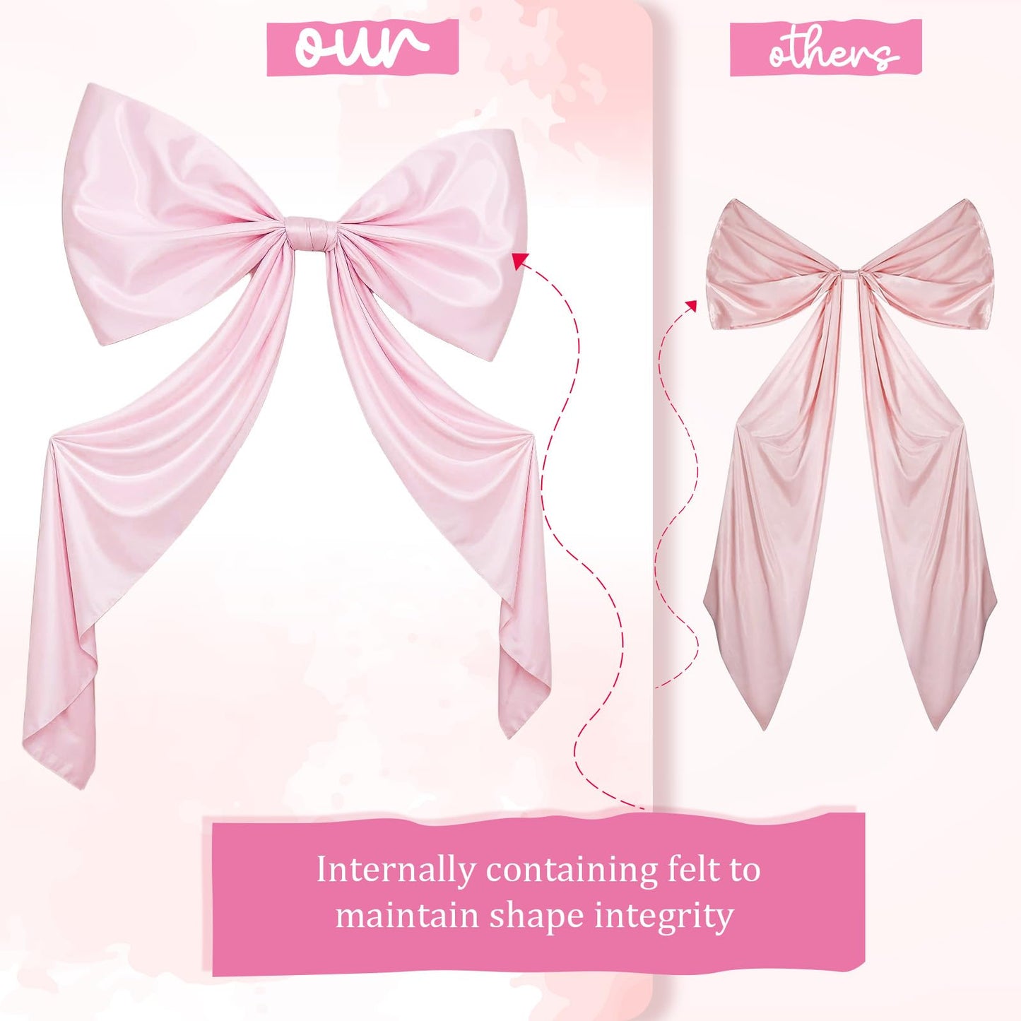 GUDELAK 95 x 70 Inches Extra Large Bow Themed Party Decorations Giant Pink Bow Decor Satin Ribbon, Contains Felt Big Pink Wall Decor Girl Coquette Birthday Decorations Bachelorette Bridal Supplies