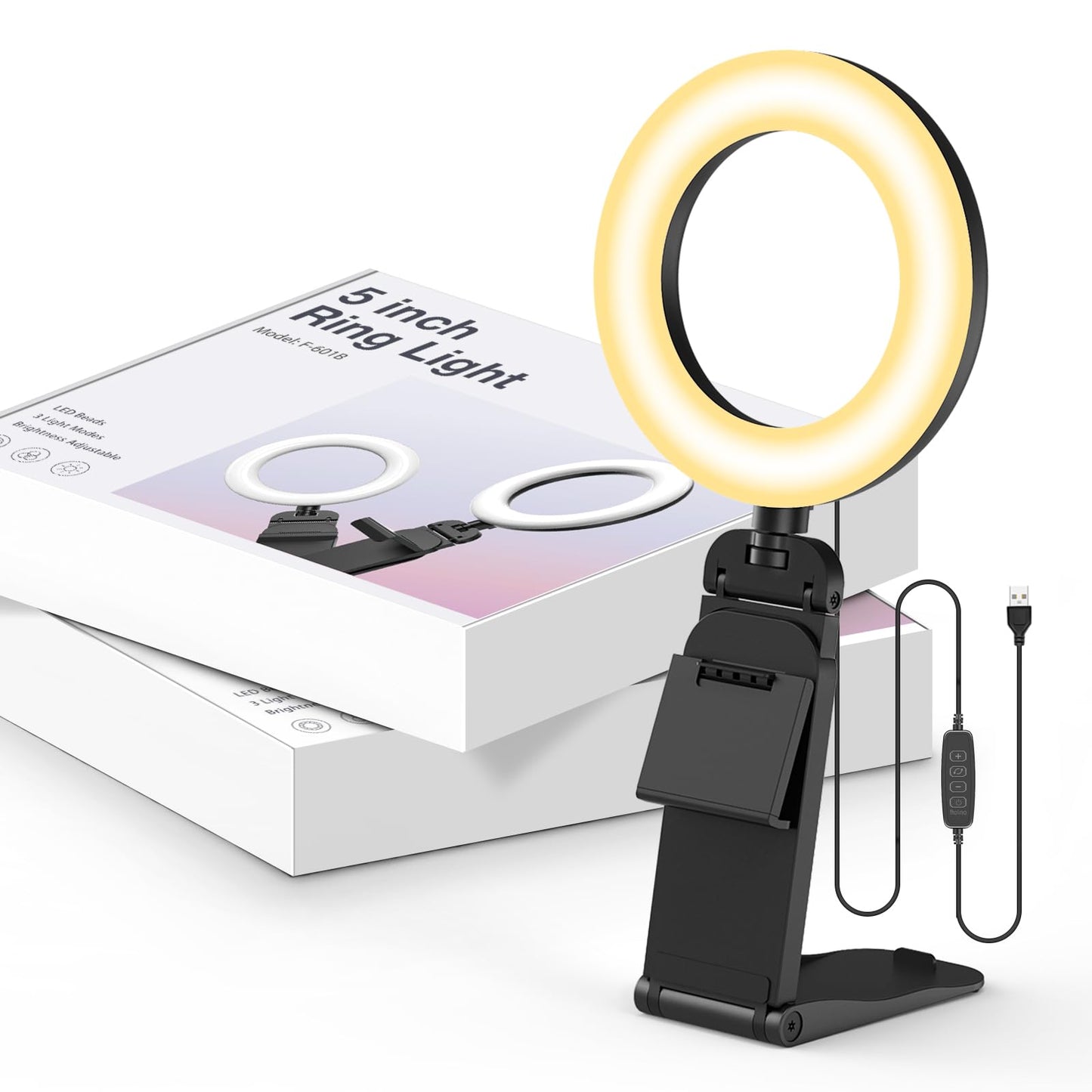 2Packs-Ring Light for Computer Laptop,Video Conference Lighting kit for Zoom Meetings,5" Small Led Selfie Light Portable Ring Light with Stand,Cell Phone Holder Desktop Ring Light for Skype Call Black