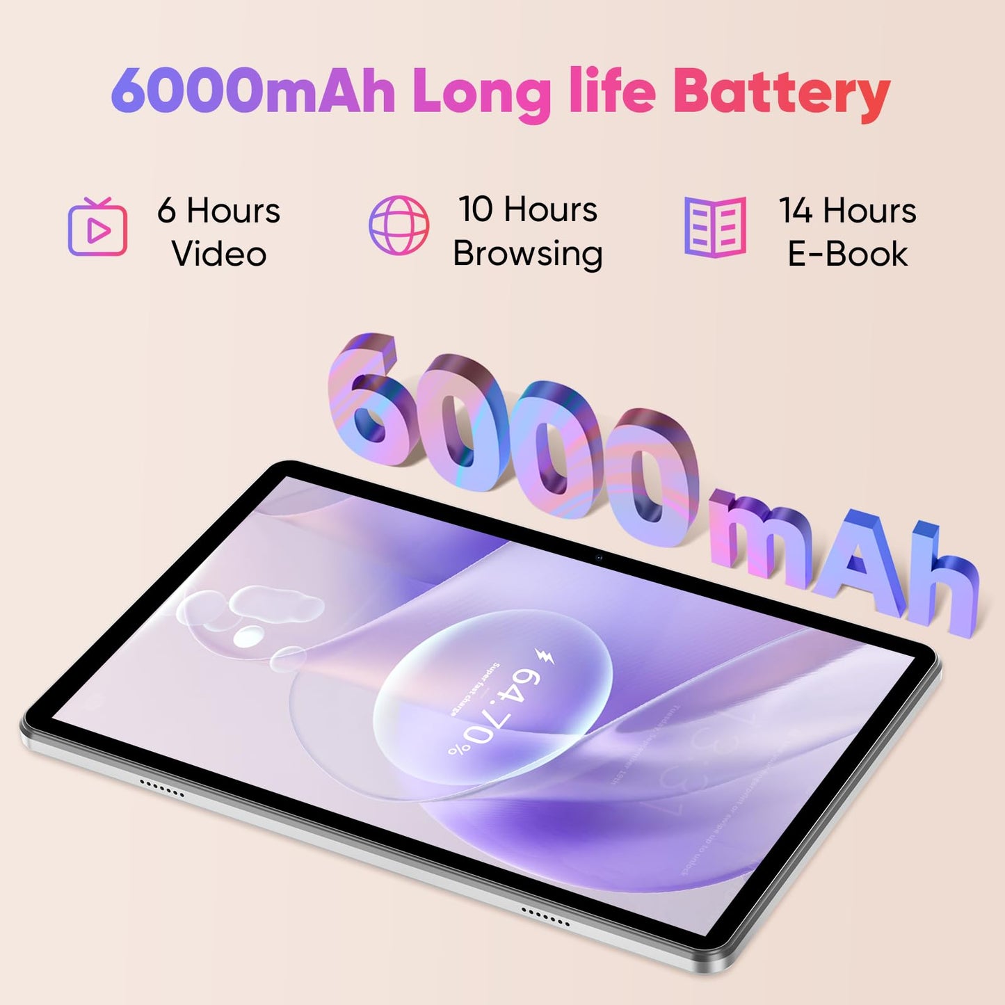 10 inch Android 14 Tablet, 6GB RAM 64GB ROM 1TB Expand, 2 in 1 Tablets with Keyboard, Case, Mouse, Stylus, 1280x800 IPS Touch Screen, WiFi 5, Bluetooth, Dual Camera, Tablet PC