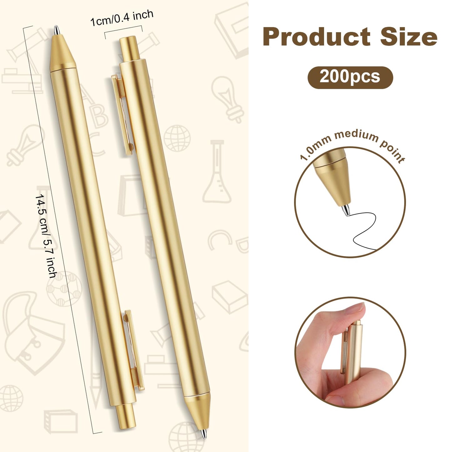 Humyoun 200 Pcs Gold Slim Ballpoint Pens Bulk Retractable Black Ink 1 mm Medium Point Smooth Writing Pens Nice Gift for Wedding Favors Guests Business Office Teachers Supplies Men Women Present