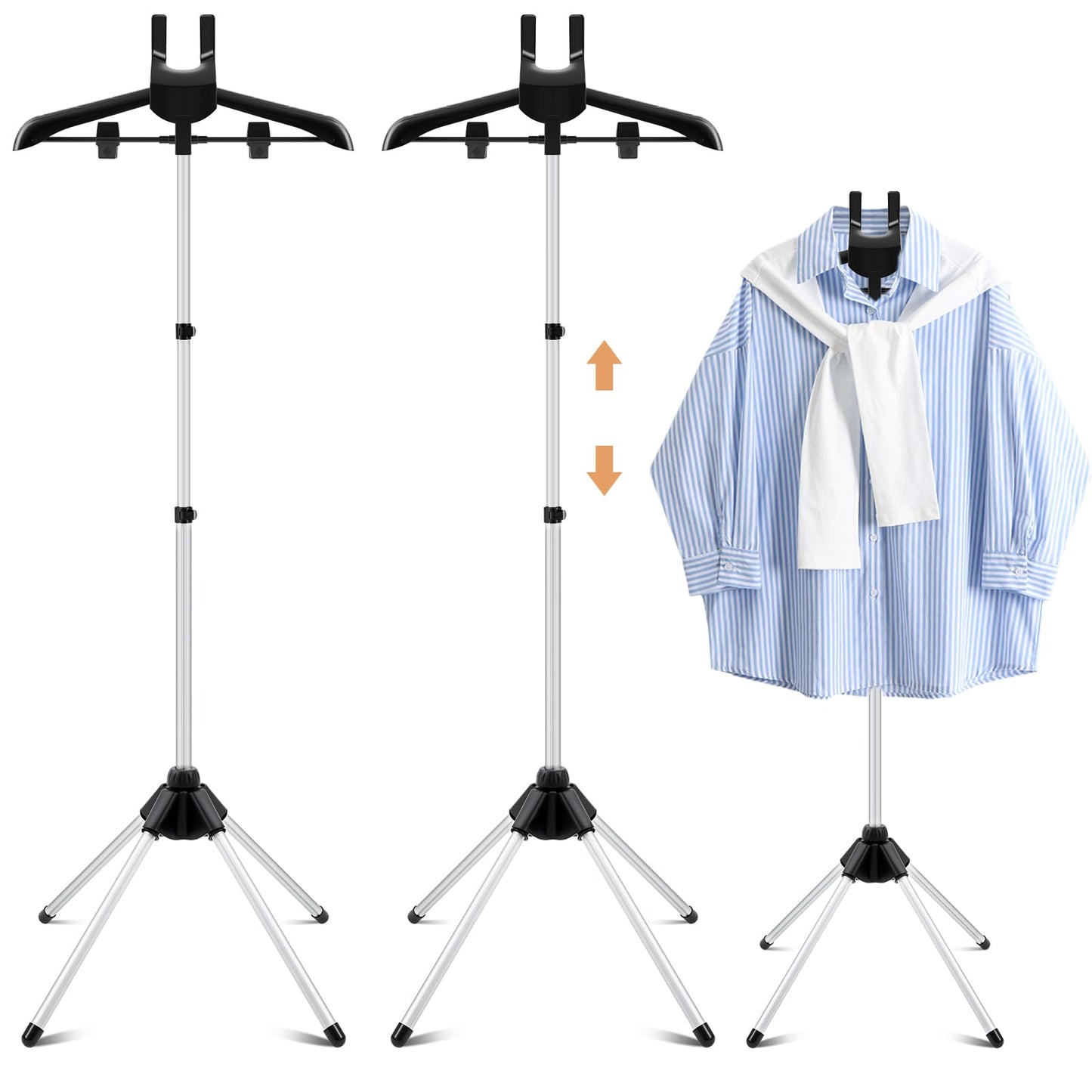 Patelai 2 Pack Adjustable Shirt Display Stand 32-63 Inch, Foldable Clothing Display Stand Mannequin Torso for Retail Vendors, Multi-use Steamer Rack for Clothes Garment(Black)